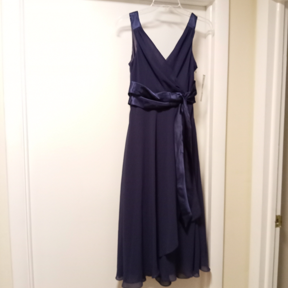 Evan Picone Navy Blue Chiffon Cocktail Midi Dress sz 8 NWT